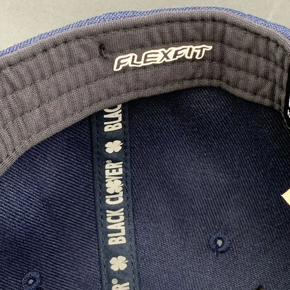 Rawlings Black Clover Hat Flat Bill Leather Patch Navy Blue Acrylic Wool S/M New
